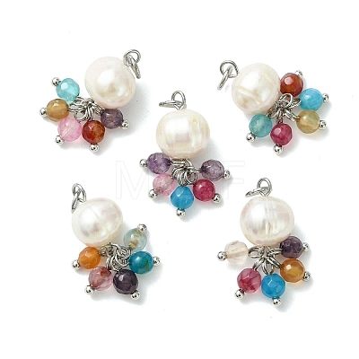 Natural Agate(Dyed & Heated) & Pearl Pendants PALLOY-JF05295-02-1