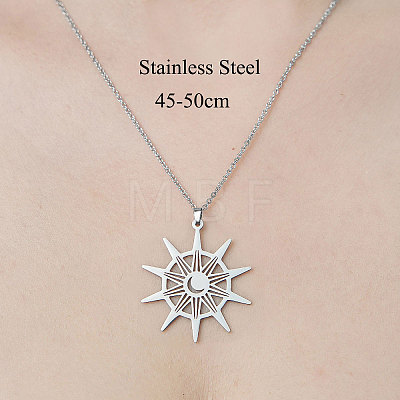 201 Stainless Steel Hollow Sun Pendant Necklace NJEW-OY002-21-1
