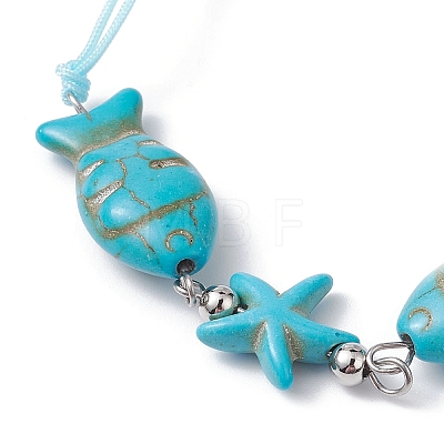 Fish & Starfish Synthetic Turquoise Braided Bead Bracelets BJEW-JB09820-1