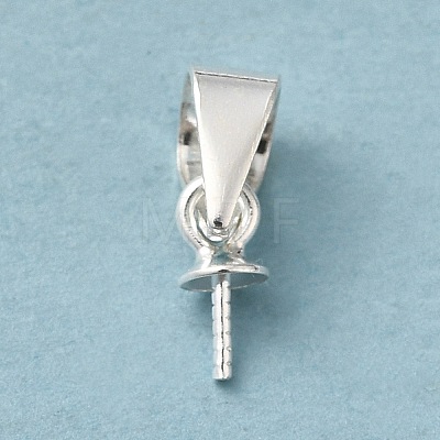 Rhodium Plated 925 Sterling Silver Cup Pearl Bail Pin Pendants STER-P008-02-1