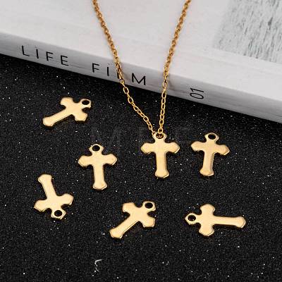 Ion Plating(IP) 304 Stainless Steel Tiny Cross Charms STAS-L159-06G-1