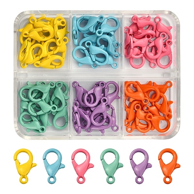 60Pcs 6 Colors Spray Painted Eco-Friendly Alloy Lobster Claw Clasps FIND-YW0001-40-NR-1