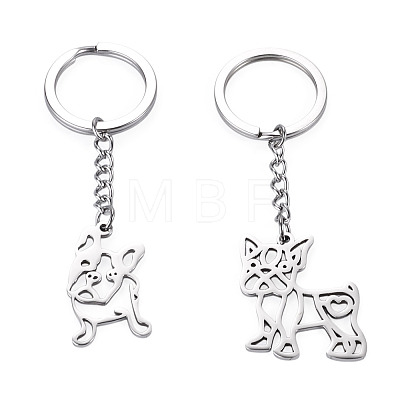 2Pcs 2 Styles 201 Stainless Steel Keychains KEYC-TAD0001-15B-1