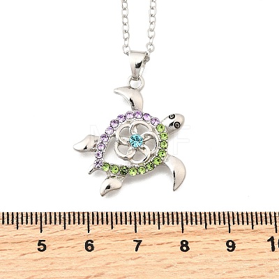 Summer Beach Alloy Colorful Rhinestone Sea Turtle Pendant Necklaces for Women LS-NJEW-C089-01P-1