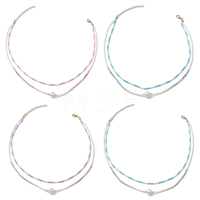 Glass Beaded Double Layer Necklaces NJEW-MZ00070-1