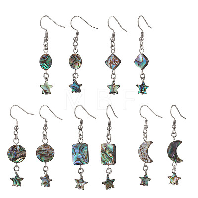 Star Natural Abalone Paua Shell Dangle Earrings EJEW-JE06884-1