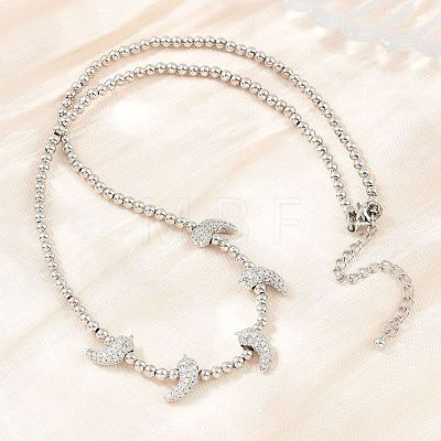 Brass Micro Pave Clear Cubic Zirconia Hot Pepper and Round Beaded Necklaces KK-CBA4547-15P-1