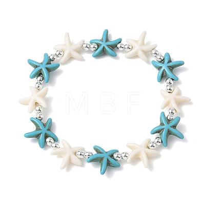 Synthetic Turquoise & Non-magnetic Hematite Beads Stretch Bracelets for Women Men BJEW-JB13728-01-1