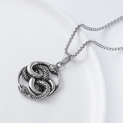 Vintage Gothic 304 Stainless Steel Intertwined Double Snake Pendant Box Chain Necklaces for Men HY8328-1