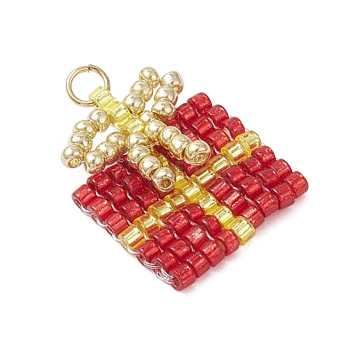 Glass Seed Beaded Christmas Gift Pendants PALLOY-MZ00899-01-1