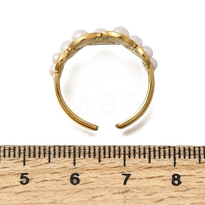 304 Stainless Steel with Imitation Pearl Cuff Open Rings for Women RJEW-Z144-01G-01-1