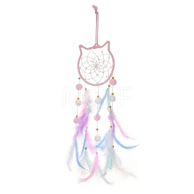 Woven Net/Web with Feather Hanging Suncatchers HJEW-F024-03A-1