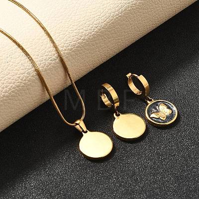 304 Stainless Steel Enamel Pendant Necklaces & Hoop Earring Set for Women SJEW-C007-03G-01-1