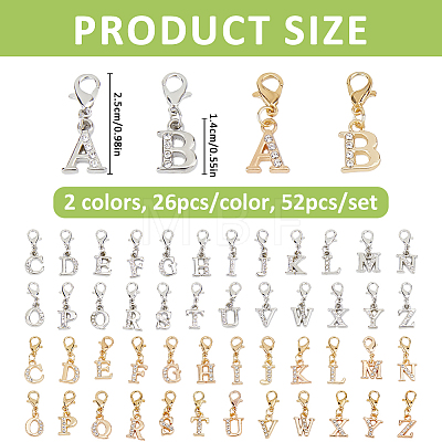 52Pcs 2 Colors Alloy Rhinestone Pendant Decorations HJEW-FH00323-1