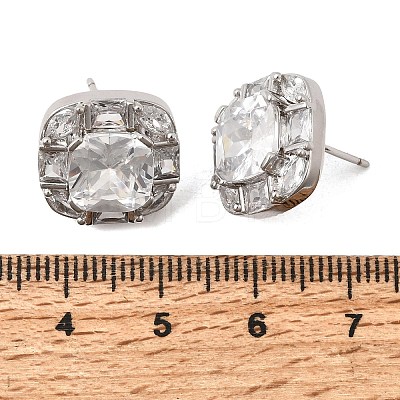 Brass Pave Cubic Zirconia & Glass Stud Earrings EJEW-G471-03P-1