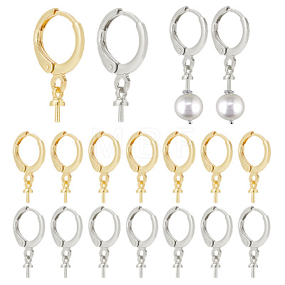   20 Pairs 2 Colors Brass Huggie Hoop Earring Findings KK-PH0005-24-1