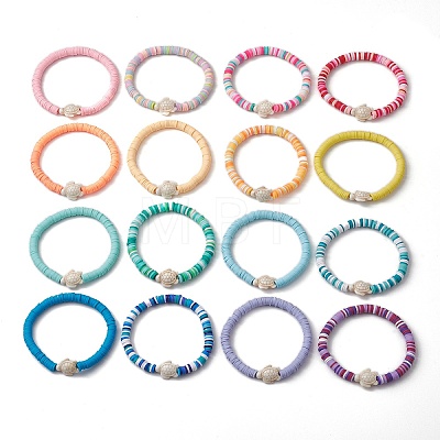 16Pcs 16 Colors Dyed Synthetic Turquoise and Handmade Polymer Clay Beaded Stretch Bracelets Sets BJEW-JB10763-1