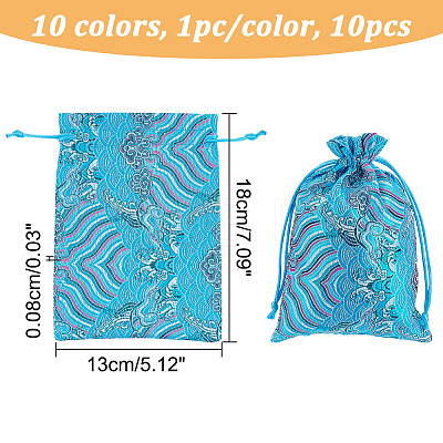  10Pcs 10 Colors Chinese Style Brocade Drawstring Gift Blessing Bags ABAG-NB0001-87-1