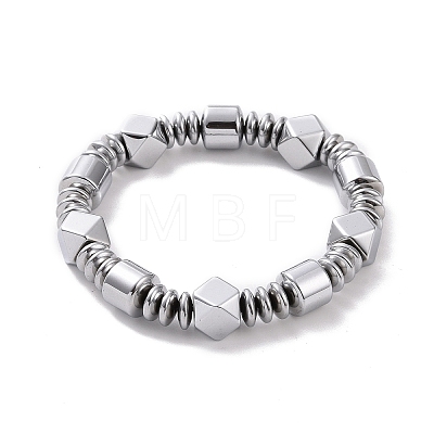 Disc & Rhombus & Column Synthetic Hematite Beaded Stretch Bracelet for Men Women G-C006-11-1