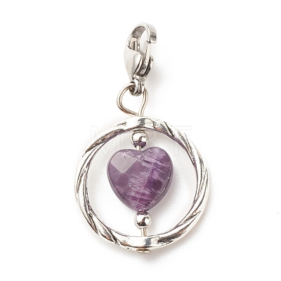 Alloy Linking Rings & Heart Natural Amethyst Pendant Decorations HJEW-JM00604-05-1