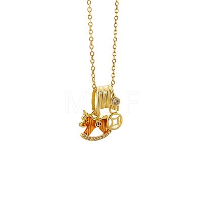 304 Stainless Steel Enamel & Cubic Zirconia Horse Pendant Necklaces for Women WGB99B5-02-1