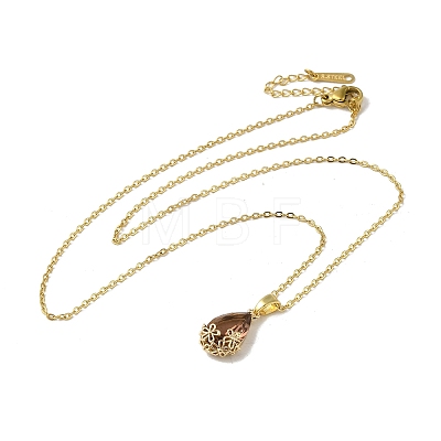 Brass Glass Pendants Necklaces NJEW-K269-09G-1