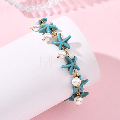 Round Shell Pearl Beads Charm Bracelets BJEW-JB14133-01-1
