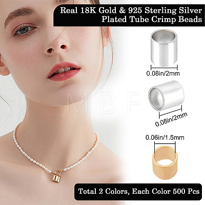 1000Pcs 2 Colors Brass Crimp Beads KK-BBC0029-45-1
