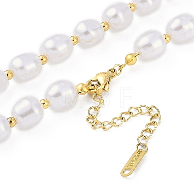 Ion Plating(IP) 304 Stainless Steel & Plastic Imitation Pearl Beaded Necklaces for Women NJEW-K276-20G-1