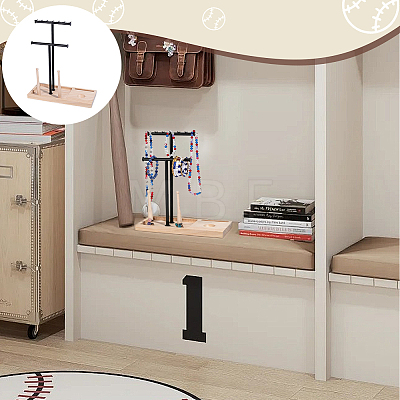 Double Black T Bar Iron Ring Organizer Holder with Wooden Trays ODIS-WH0086-230-1