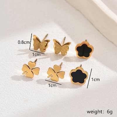 Stainless Steel Flower Butterfly Clover Stud Earring Sets NE4706-1