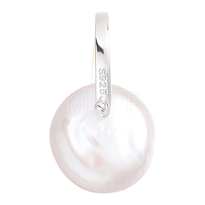1Pc Natural Pearl Flat Round Pendants STER-BBC0009-63-1