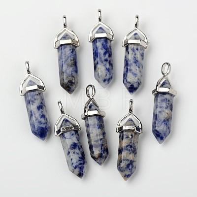 Natural Blue Spot Jasper Double Terminated Pointed Pendants G-F295-04C-1