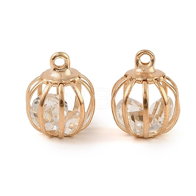 Iron Glass Bead Cage Pendants IFIN-N014-01KCG-1