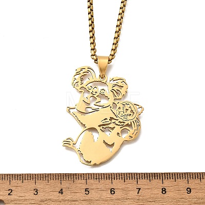 304 Stainless Steel Laser Cut Mother and Baby Koala Pendant Box Chain Necklaces for Women Men NJEW-E156-01G-1