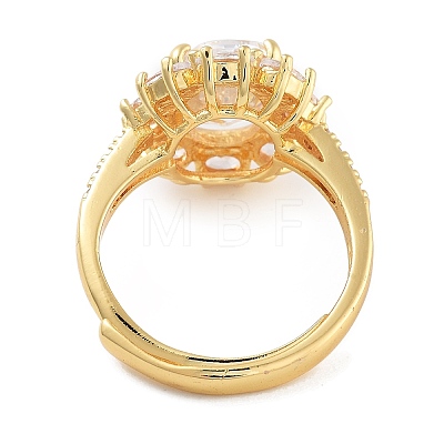 Flower Rack Plating Brass Micro Pave Cubic Zirconia Adjustable Rings for Women RJEW-Z059-11G-02-1