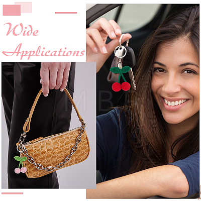 30Pcs 2 Colors Polyester Crochet Cherry Keychains KEYC-MA00012-1
