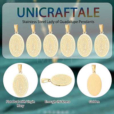Unicraftale 10Pcs Fashionable 304 Stainless Steel Lady of Guadalupe Pendants STAS-UN0041-52-1