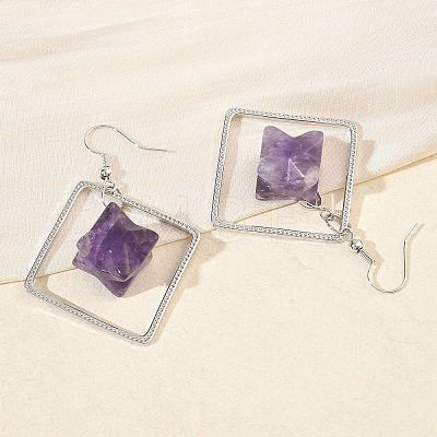 Rhombus Brass Dangle Earrings EJEW-D360-01P-01-1