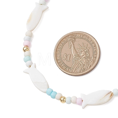Summer Beach Natural White Shell and Glass Seed Beaded Necklaces NJEW-JN05855-02-1