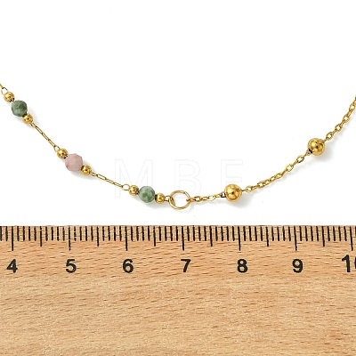 Natural & Synthetic Mixed Gemstone Faceted Round Beads Handmade Link Chain Necklaces with 316 Stainless Steel Chains NJEW-JN06059-1