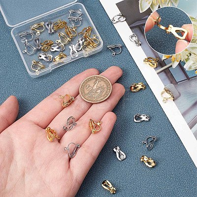 40Pcs 2 Colors 304 Stainless Steel Clip-on Earring Findings STAS-SC0004-26-1