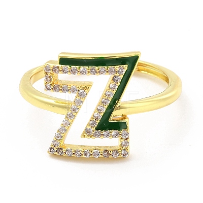 Mixed Color Enamel Initial Letter Adjustable Ring with Clear Cubic Zirconia RJEW-P045-01G-Z-1