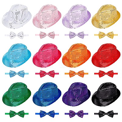 24Pcs Adjustable Polyester Bow Ties & Cotton Sequin Hat Sets AJEW-WA0001-97-1