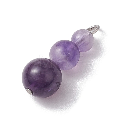 Natural Amethyst Round Beaded Pendants PALLOY-JF02867-10-1