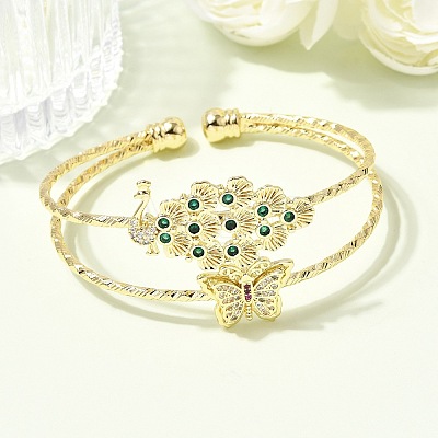 Brass Micro Pave Cubic Zirconia Cuff Bangles BJEW-F526-05G-1