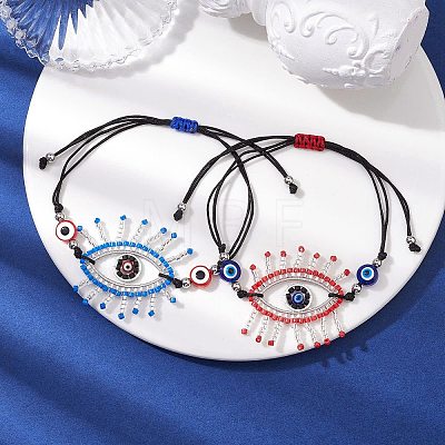 2Pcs 2 Color Horse Eye Glass Seed Beaded Link Bracelet Sets BJEW-MZ00074-1