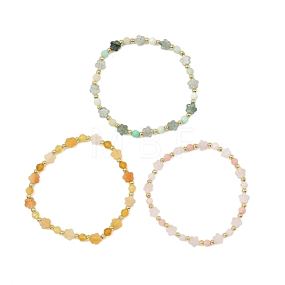 Natural Pink Opal/Natural Green Opal/Natural Green Strawberry Quartz/Natural Yellow Opal/Natural Rose Quartz/Natural Yellow Aventurine & Brass Beads Stretch Bracelets for Women BJEW-JB13866-1