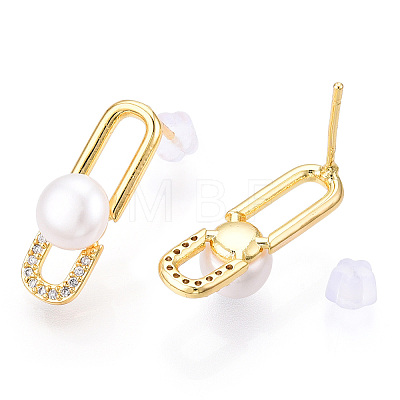 Natural Pearl Stud Earrings Micro Pave Cubic Zirconia PEAR-N022-B02-1