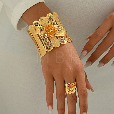 Iron Hollow Flower Cuff Bangles & Rings Set for Women SF4026-1